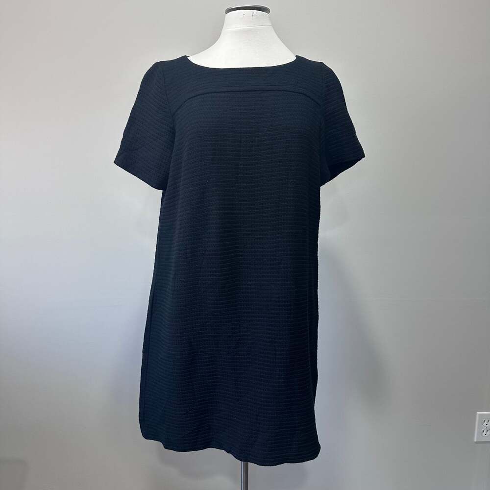 EILEEN FISHER WM Black Shift Dress Organic Cotton Blend Waffle Knit, Sz M
